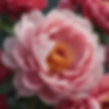 Intricate Petal Details Close-up of vibrant peony petals showcasing intricate details