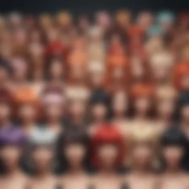 Diverse Wig Styles A vibrant display of various wig styles showcasing diversity in fashion.