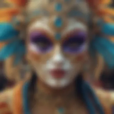 Masterful Mask Crafting Artisans skillfully crafting intricate masks adorned with jewels and bright colors