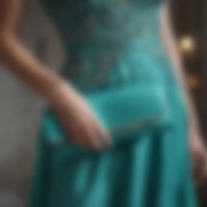 A stylish turquoise clutch paired with an elegant gown