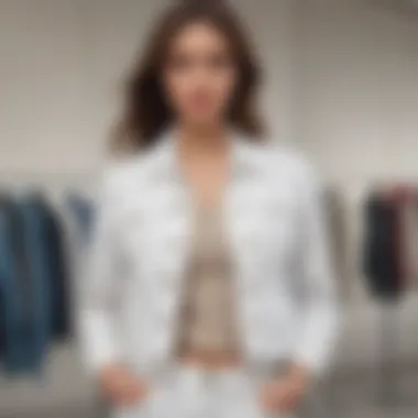 Stylish White Jean Jacket at Macy's Stylish white jean jacket on display at Macy's.