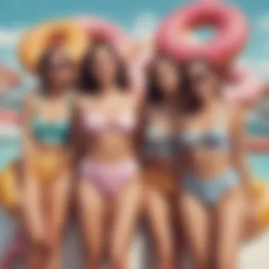 Fun Summer Vibes in Donut Swimwear A group of friends enjoying a summer day wearing donut-themed swimwear