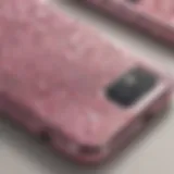 A close-up of a glitter protective phone case showcasing its shimmering effect