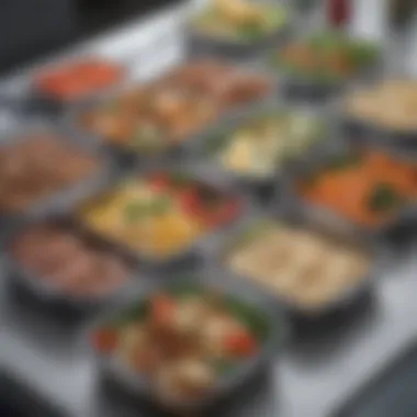 Meal Preparation with Compartmentalized Lunch Boxes A vibrant lunch box with a variety of meal prep options arranged attractively