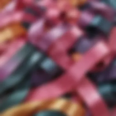 Vibrant Satin Hair Ribbons A close-up view of satin hair ribbons in various colors and textures