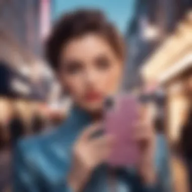 Fashion Meets Technology: Glitter Cases in Lifestyle A stylish individual holding a phone with a glitter case in a trendy setting