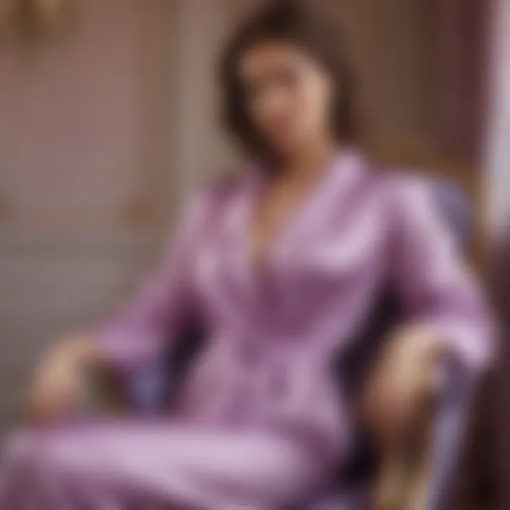 Elegant light purple silk pajamas draped on a vintage chair