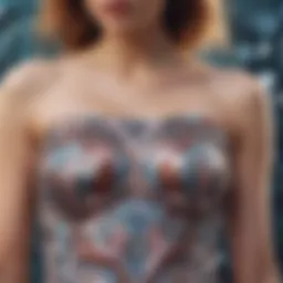 Close-up detail of intricate sequin patterns on a tube top