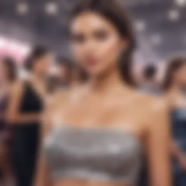 A fashion-forward individual wearing a sequin tube top at a social event