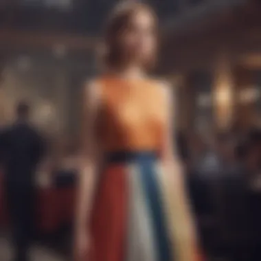 Evening Event Styling with Color Block Dress A setting where the color block pleated dress is appropriate for an evening event.
