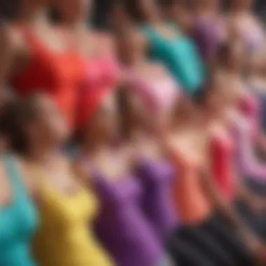 Collection of Vibrant Padded Yoga Tops A collection of vibrant padded yoga tops showcasing various styles