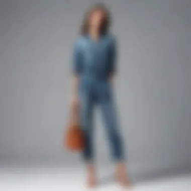 Fashion Forward: Distressed Denim Jumpsuit Styling A stylishly dressed individual in a distressed denim jumpsuit paired with trendy accessories