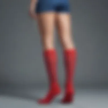 A fashionable individual pairing superwoman socks with contemporary outfit