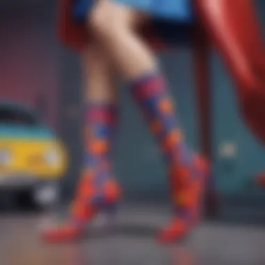Vibrant Designs of Superwoman Socks A stylish display of superwoman socks showcasing vibrant designs and patterns