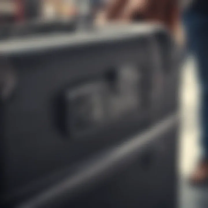 A close-up of a smart suitcase's security features in action