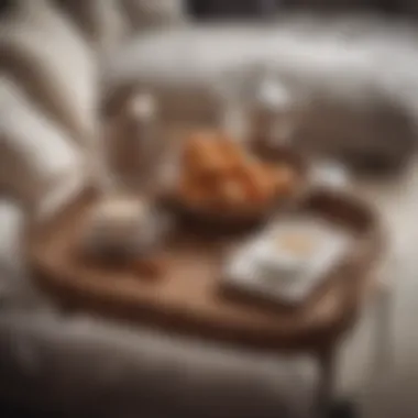 Elegant Wicker Tray on Coffee Table Elegant wicker tray on a coffee table with decorative items