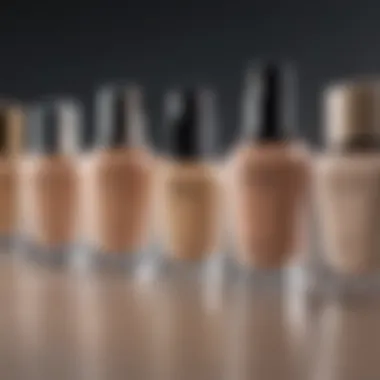 An assortment of sweat resistant foundation products displayed elegantly