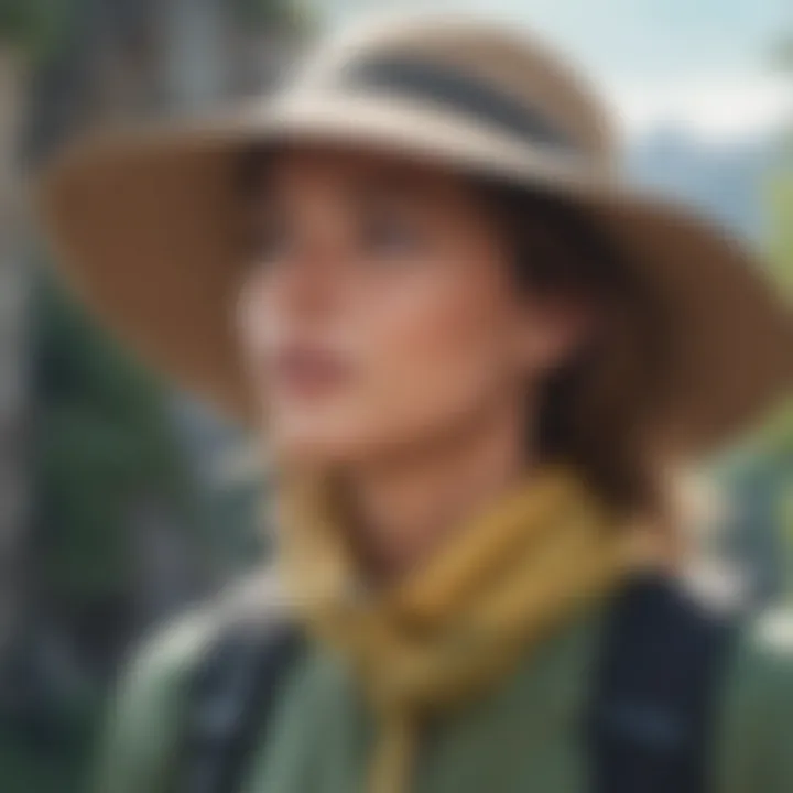 A hiker enjoying a sunny day while wearing a neck cover hat