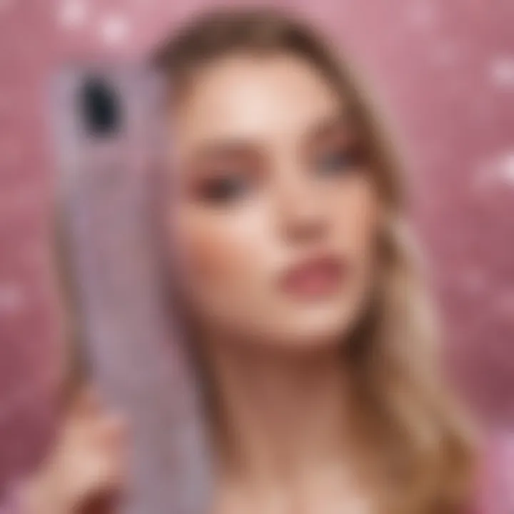 A collection of various glitter phone cases designed with unique patterns